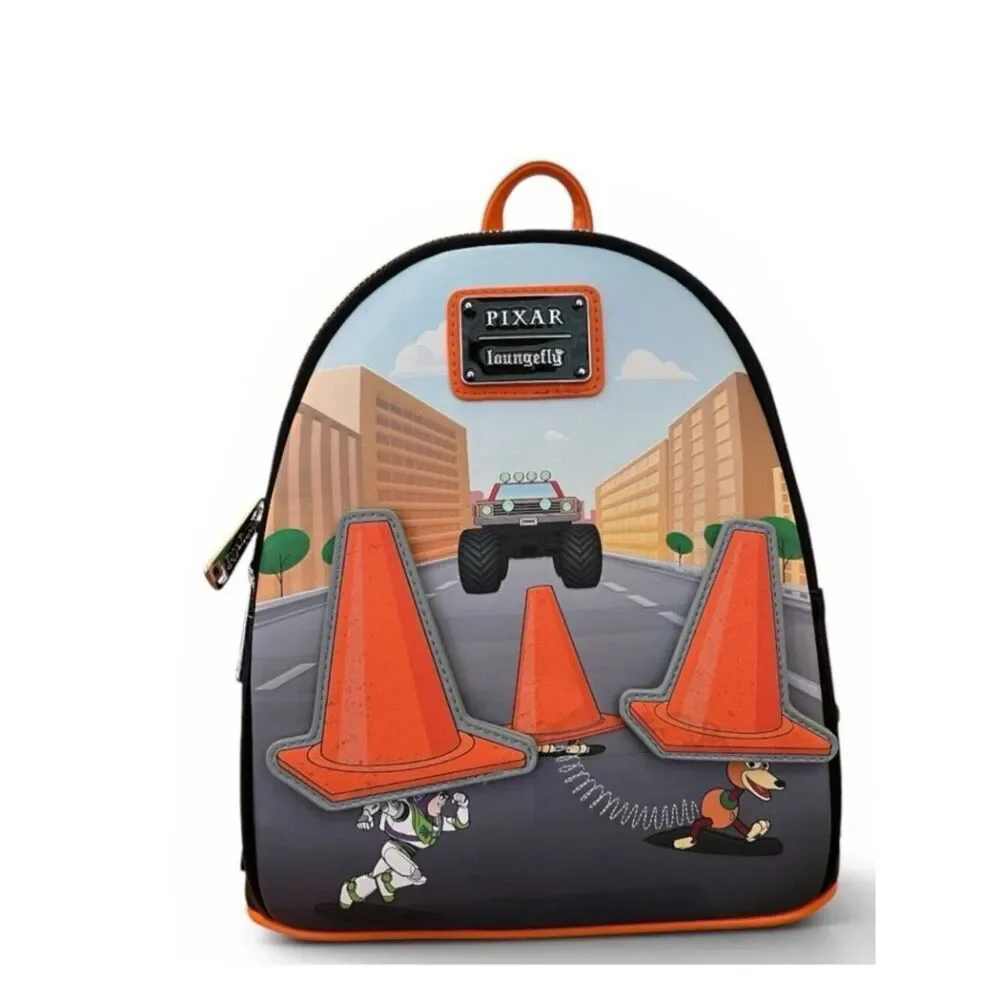 Loungefly Mini Backpack Toy Story 2 Walking Cones Scene Disney Pixar Orange NWT